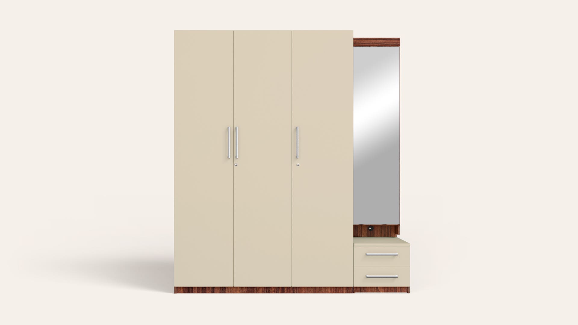 Kalista 3 Door Wooden Wardrobe/Almirah with Dresser (Beige)