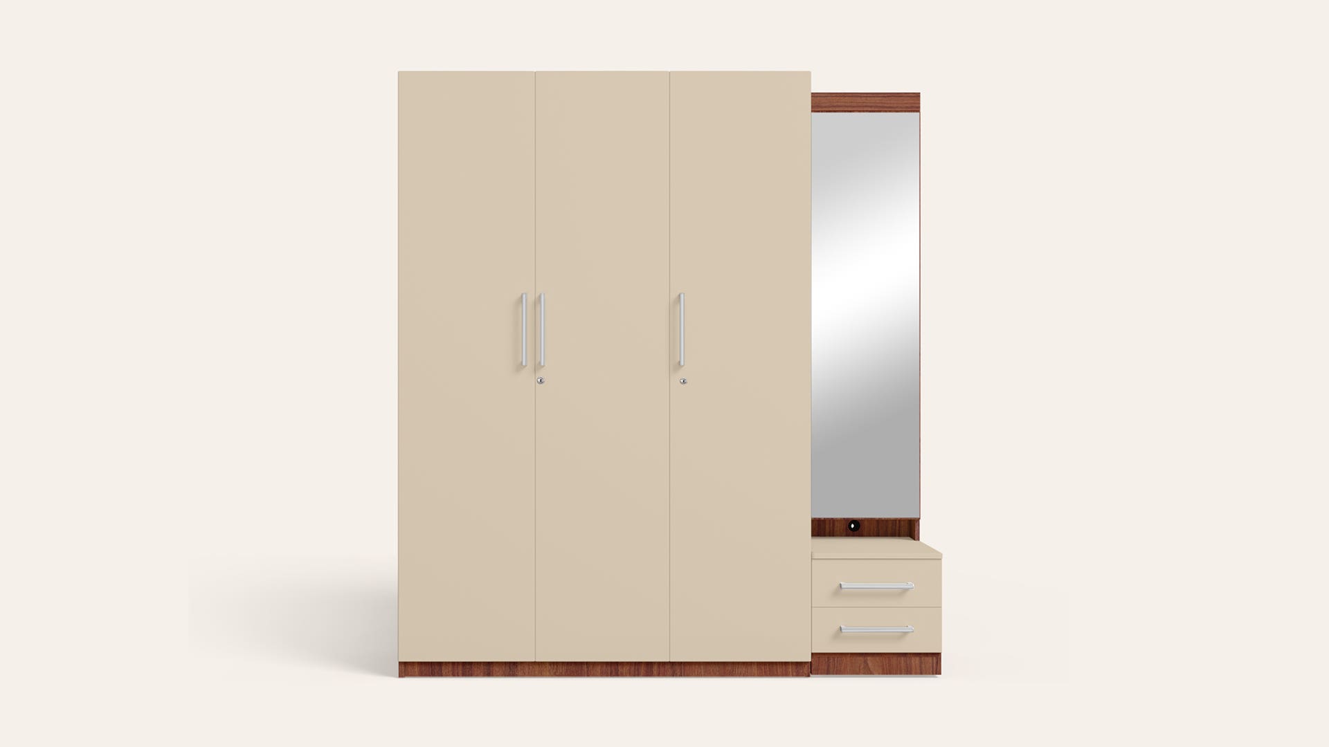 Kalista 3 Door Wooden Wardrobe/Almirah with Dresser (Cream)