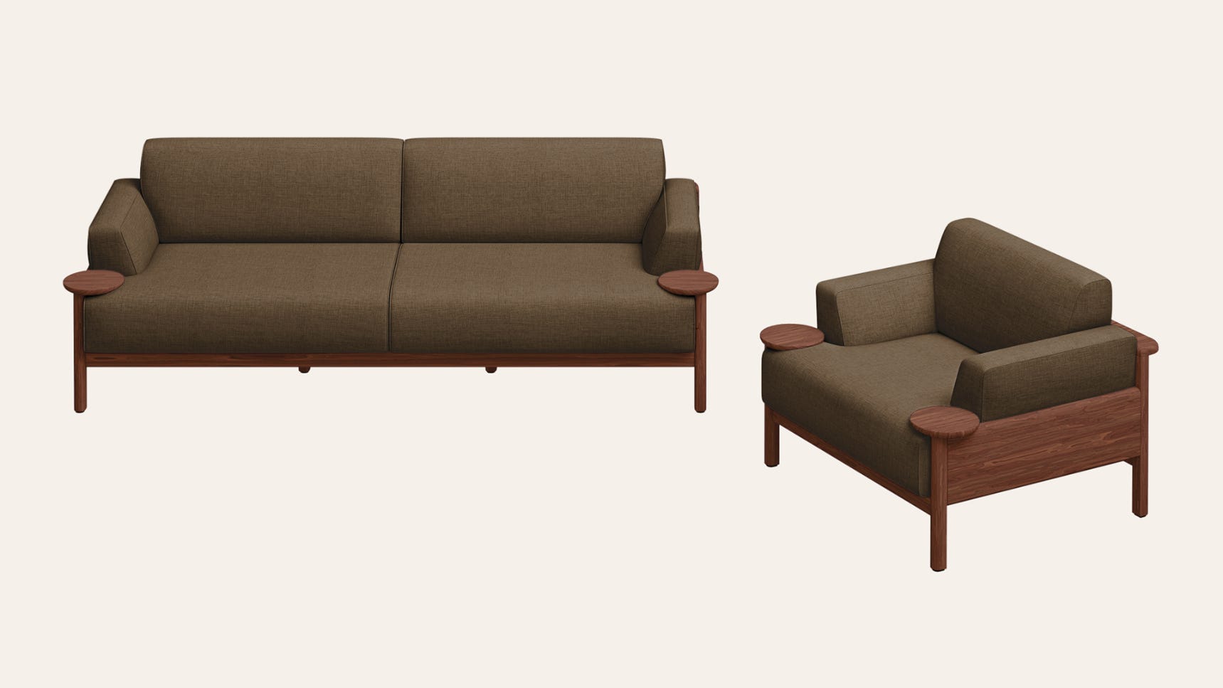 Lavana 4-Seater Fabric Sofa Set with Wooden Disk Tray on Armrest (3 Seater + 1 Seater)