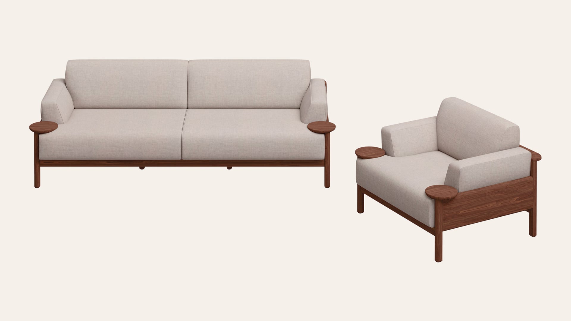 Lavana 4-Seater Fabric Sofa Set with Wooden Disk Tray on Armrest (3 Seater + 1 Seater)