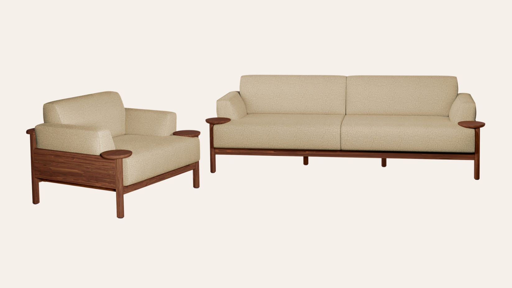 Lavana 4-Seater Fabric Sofa Set with Wooden Disk Tray on Armrest (3 Seater + 1 Seater)