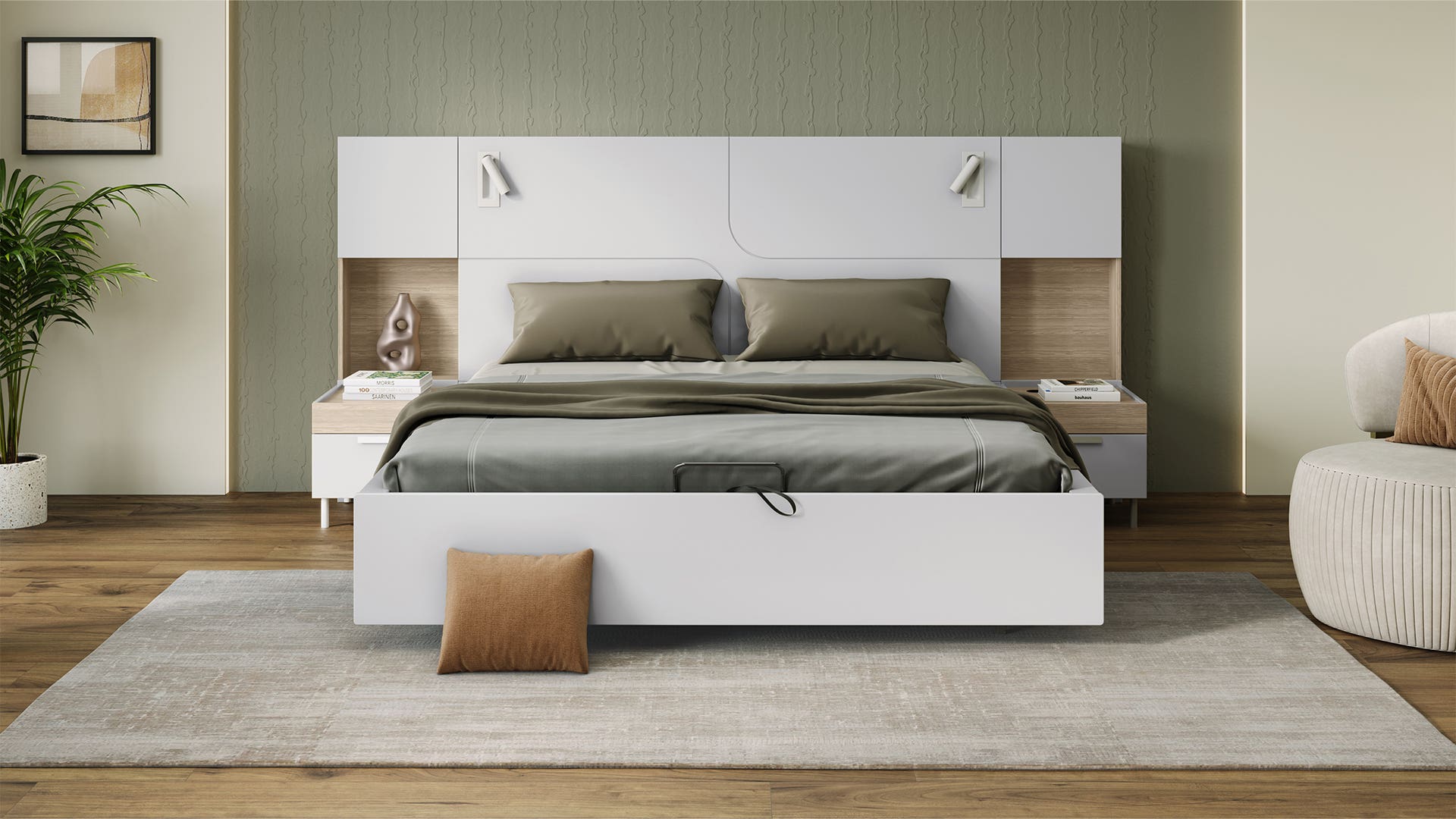 Lumin King Size Bed with Concealed Storage, Integrated Charging Ports and Hydraulic Lift Storage