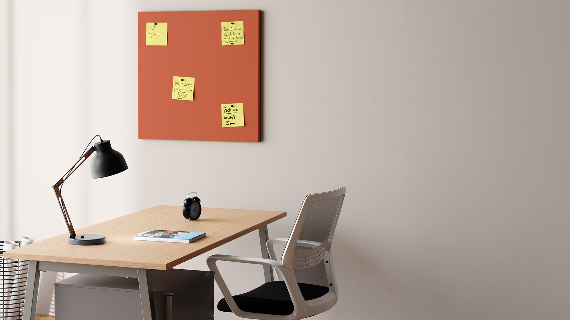 Note Wall Hung Fabric Upholstered Tack Board - 600 X 600 (Burnt Orange)