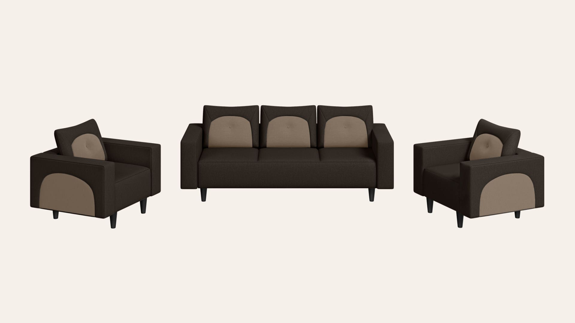 Pangram 5-Seater Fabric Sofa Set (3 Seater + 1 Seater + 1 Seater)