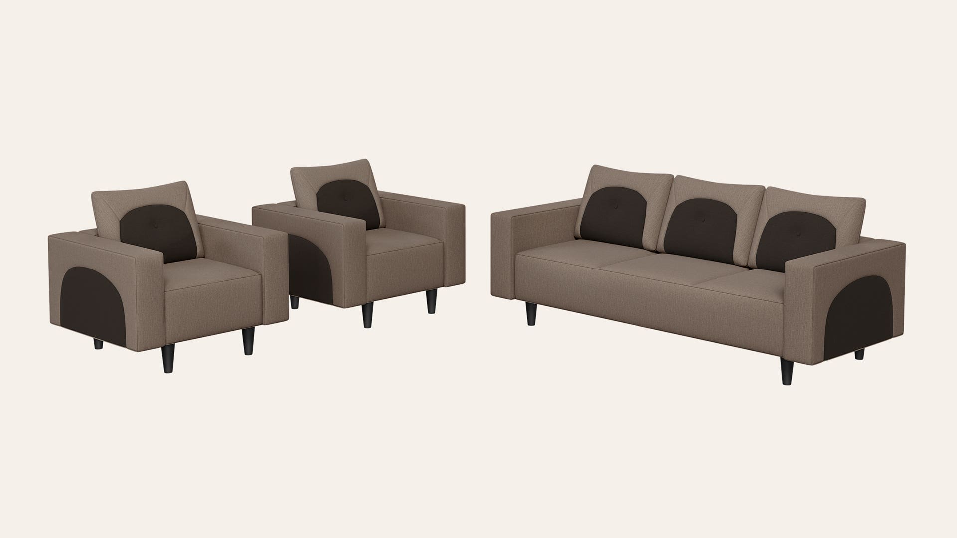 Pangram 5-Seater Fabric Sofa Set (3 Seater + 1 Seater + 1 Seater)