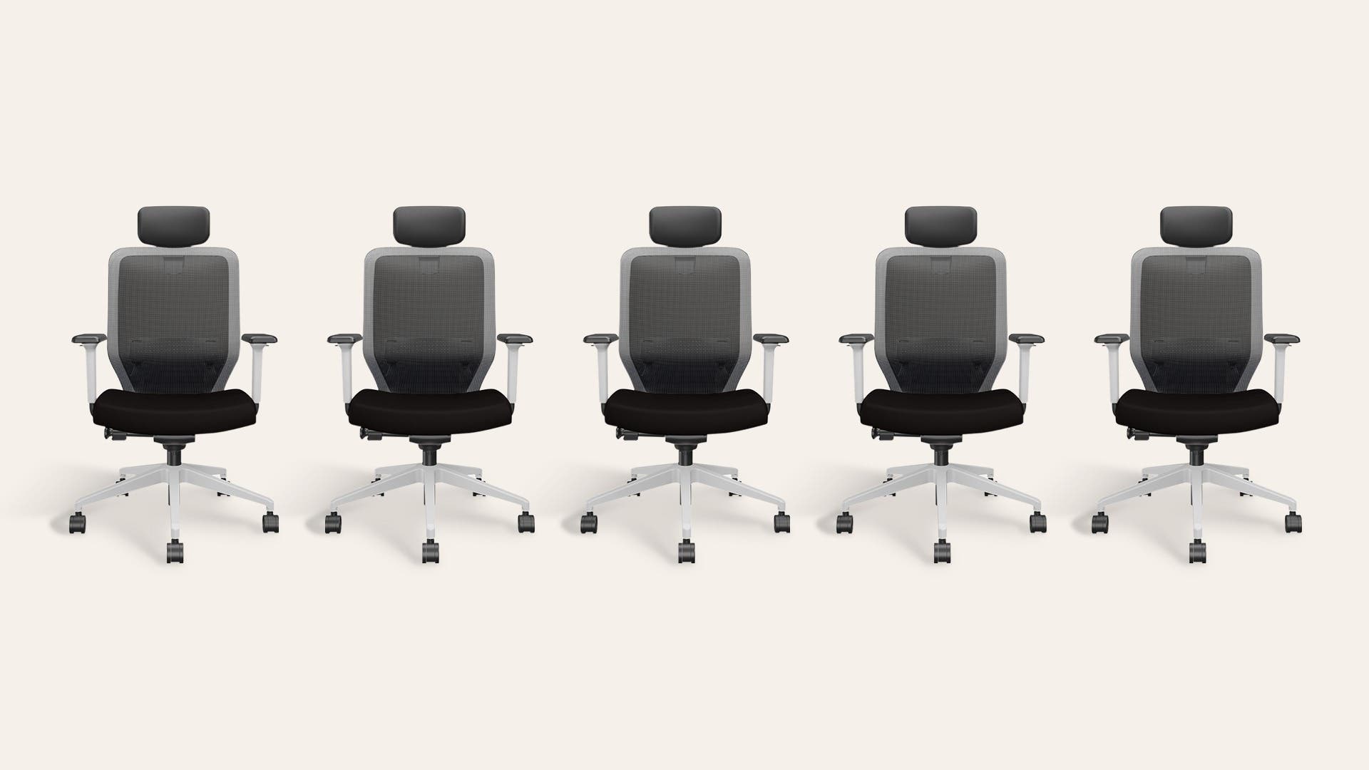 Greta 2.0 High Back- Fabric Ergonomic Office Chair (Black Ink with White Body, Set of 5)
