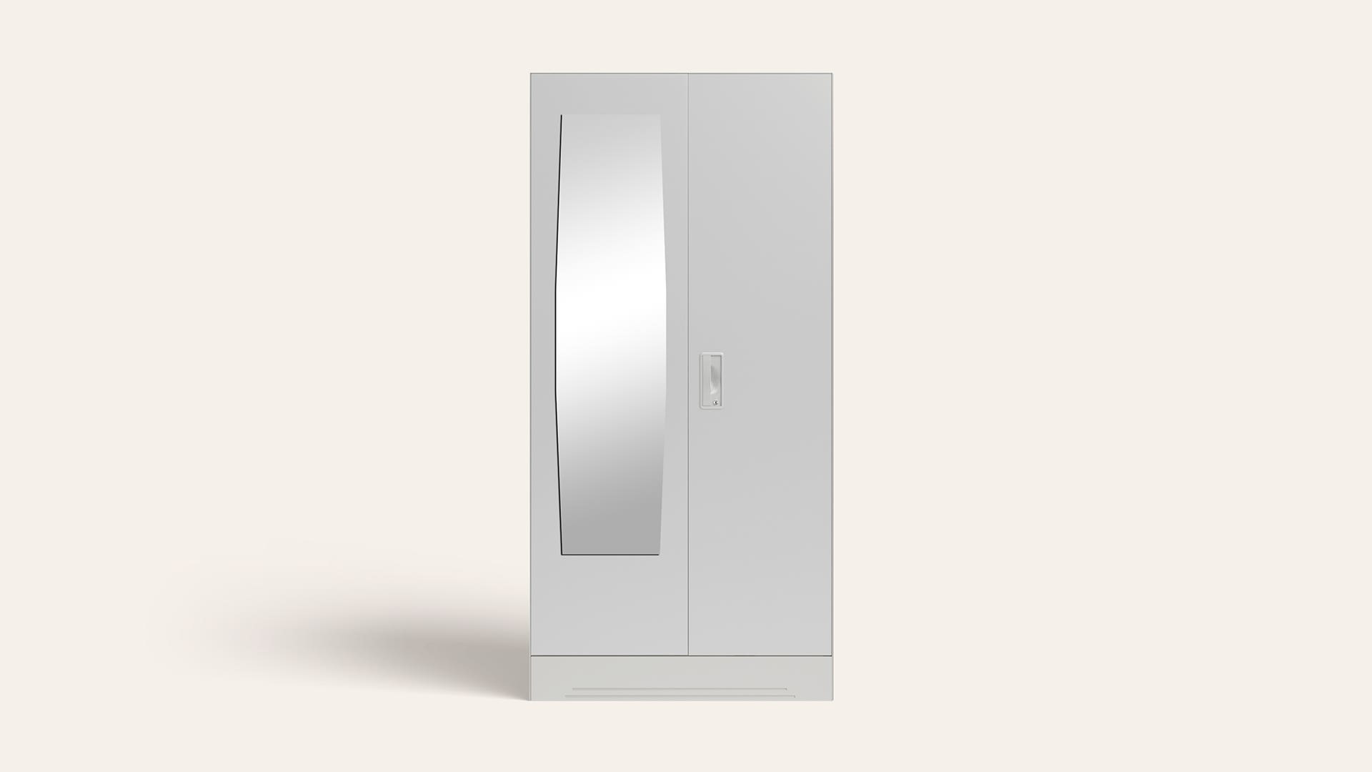 Slimline 2-Door Steel Almirah/Wardrobe with Plain Mirror (Royal Ivory)