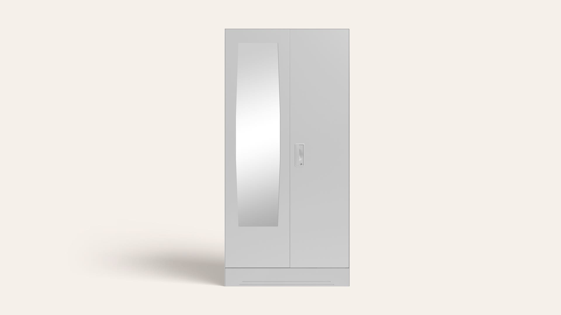 Slimline 2-Door Steel Almirah/Wardrobe with Plain Mirror (Royal Ivory)