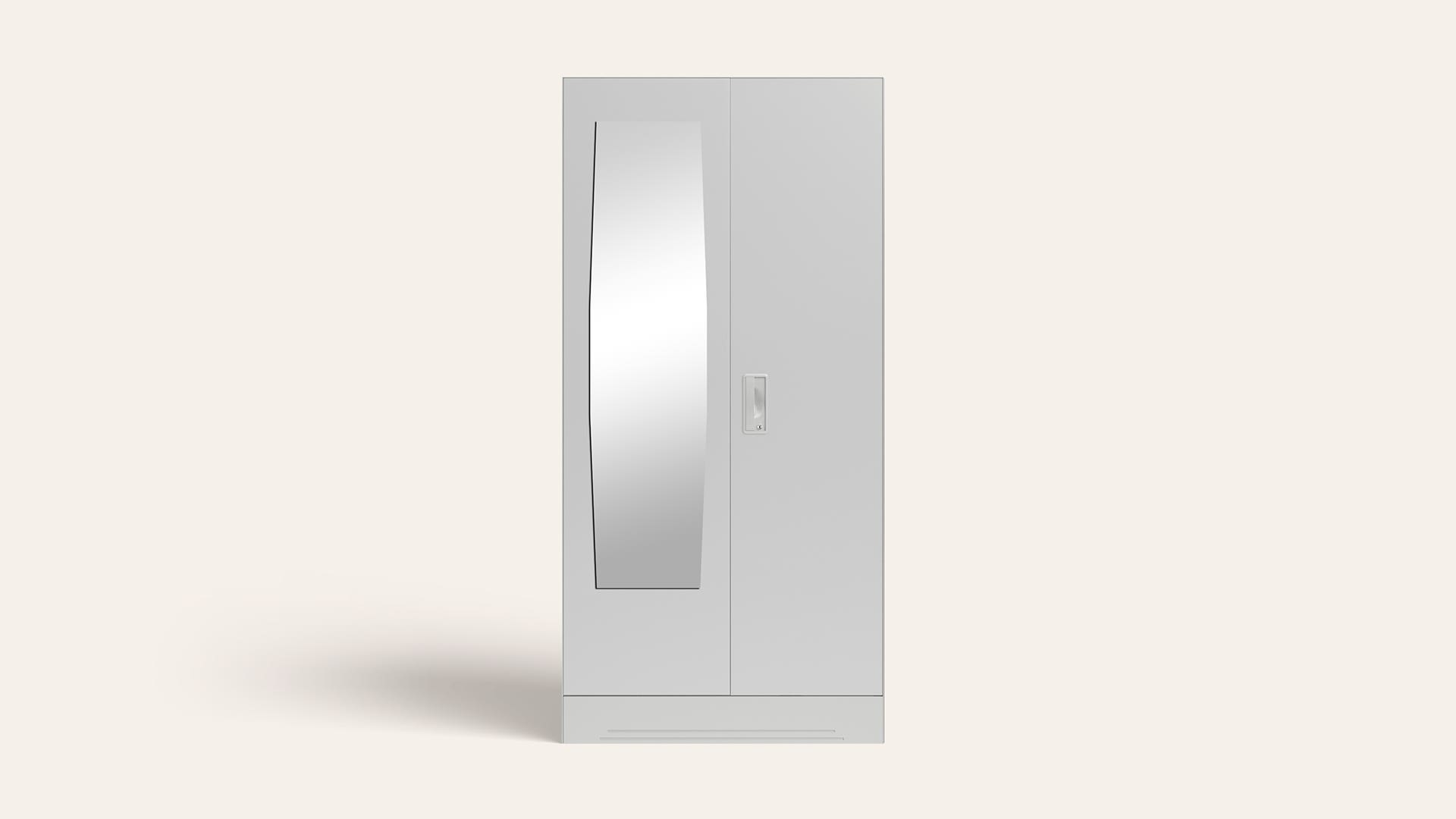 Slimline 2-Door Steel Almirah/Wardrobe with Plain Mirror (Royal Ivory)
