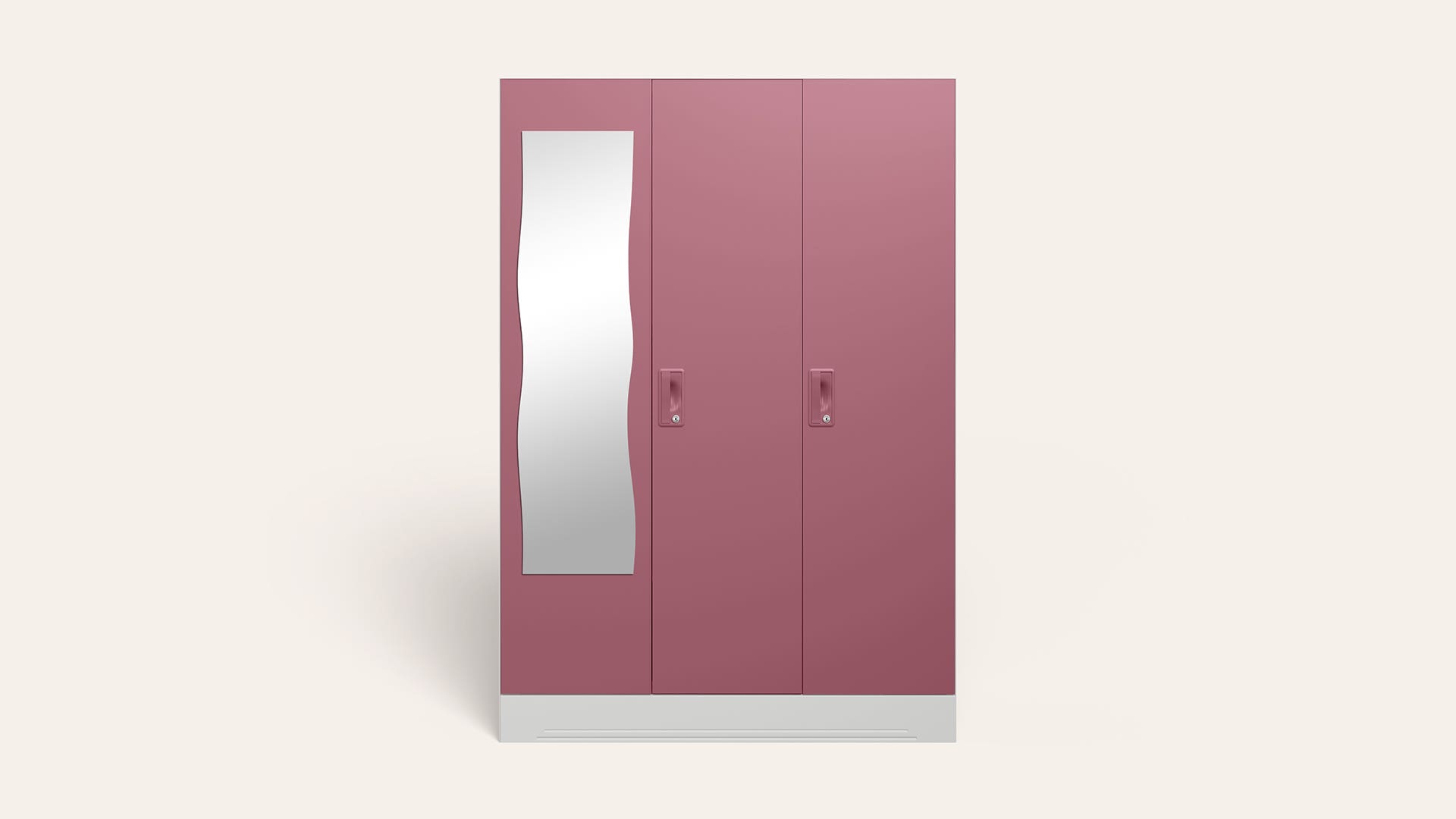 Slimline 3 Door Steel Almirah/Wardrobe with Curvy Mirror (Dusty Rose)