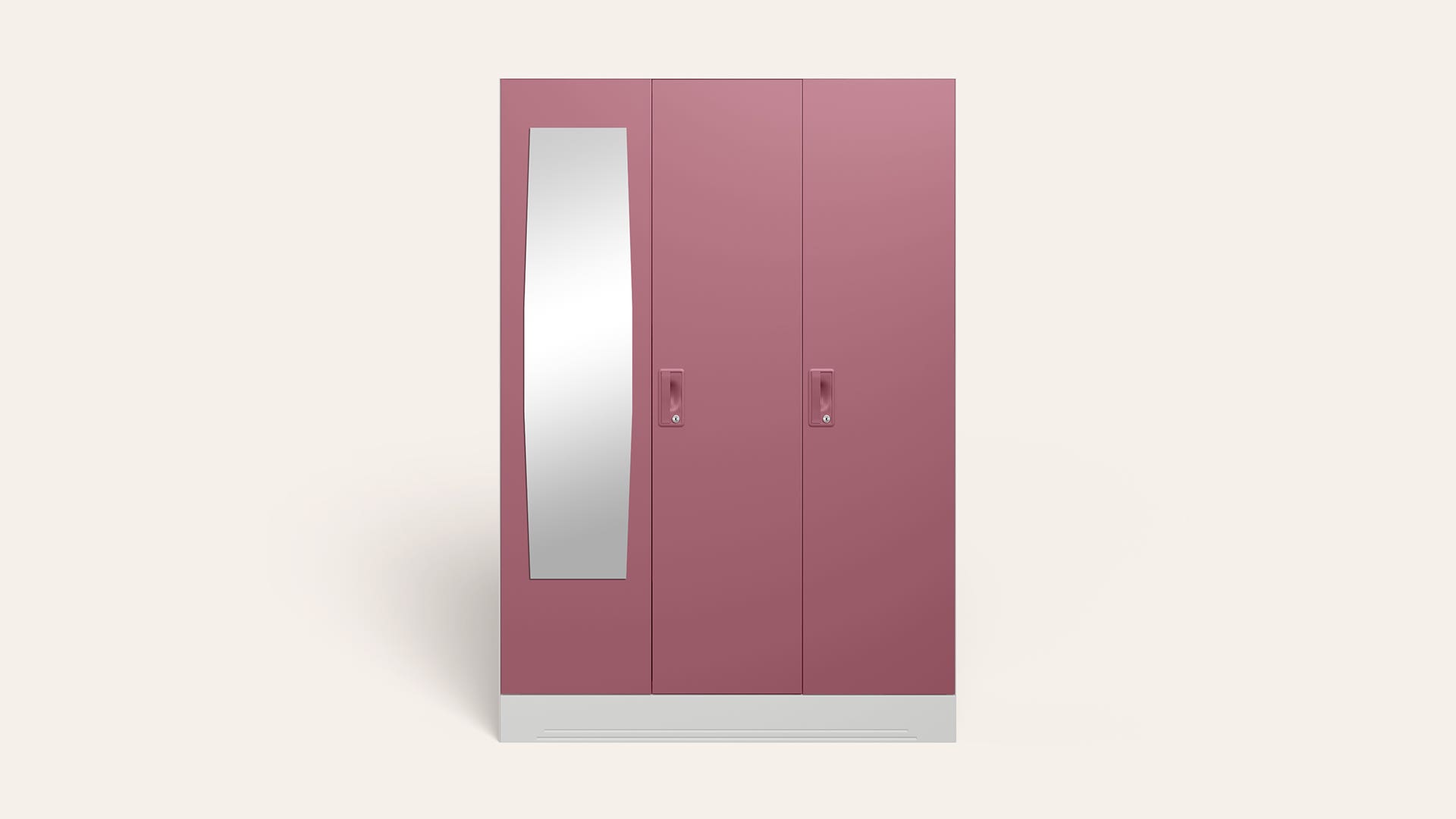 Slimline 3 Door Steel Almirah/Wardrobe with Star Design Mirror (Dusty Rose)