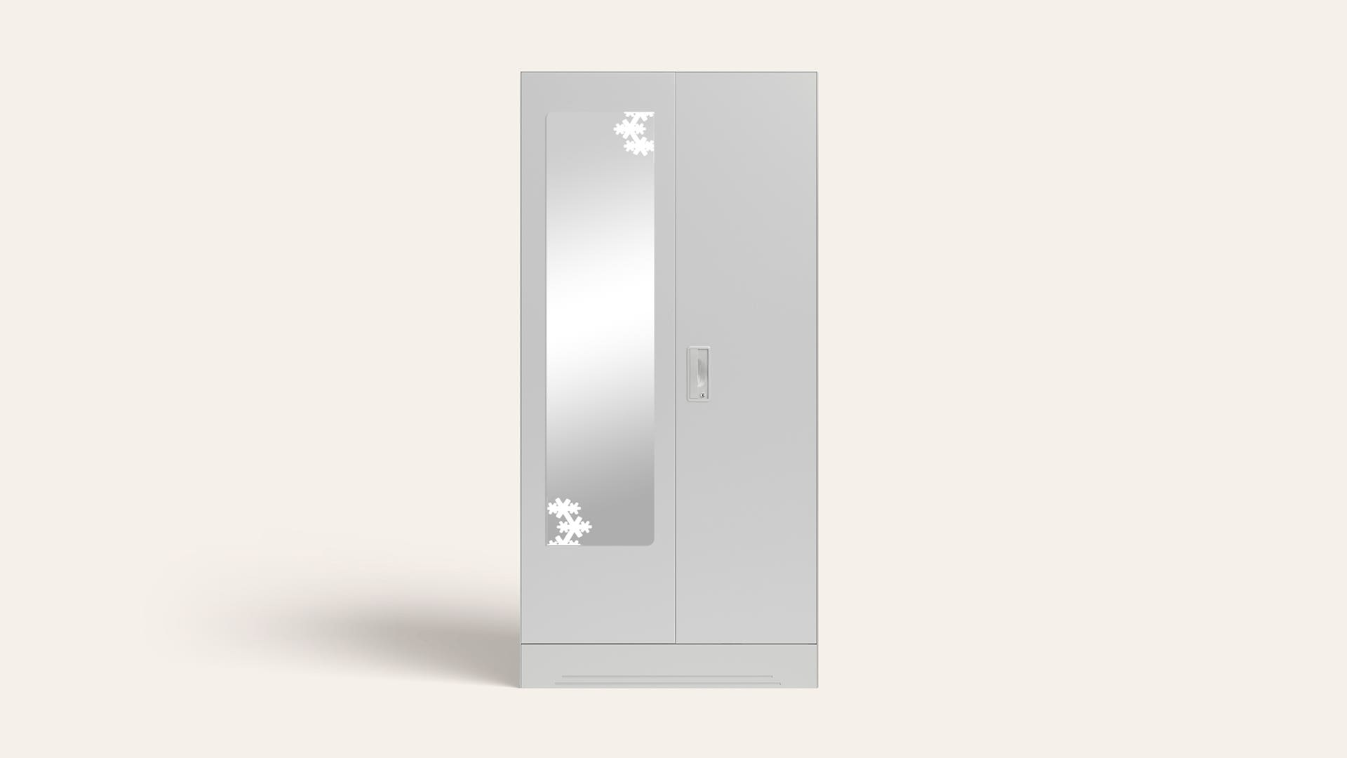 Slimline 2-Door Steel Almirah/Wardrobe with Star Mirror (Royal Ivory)