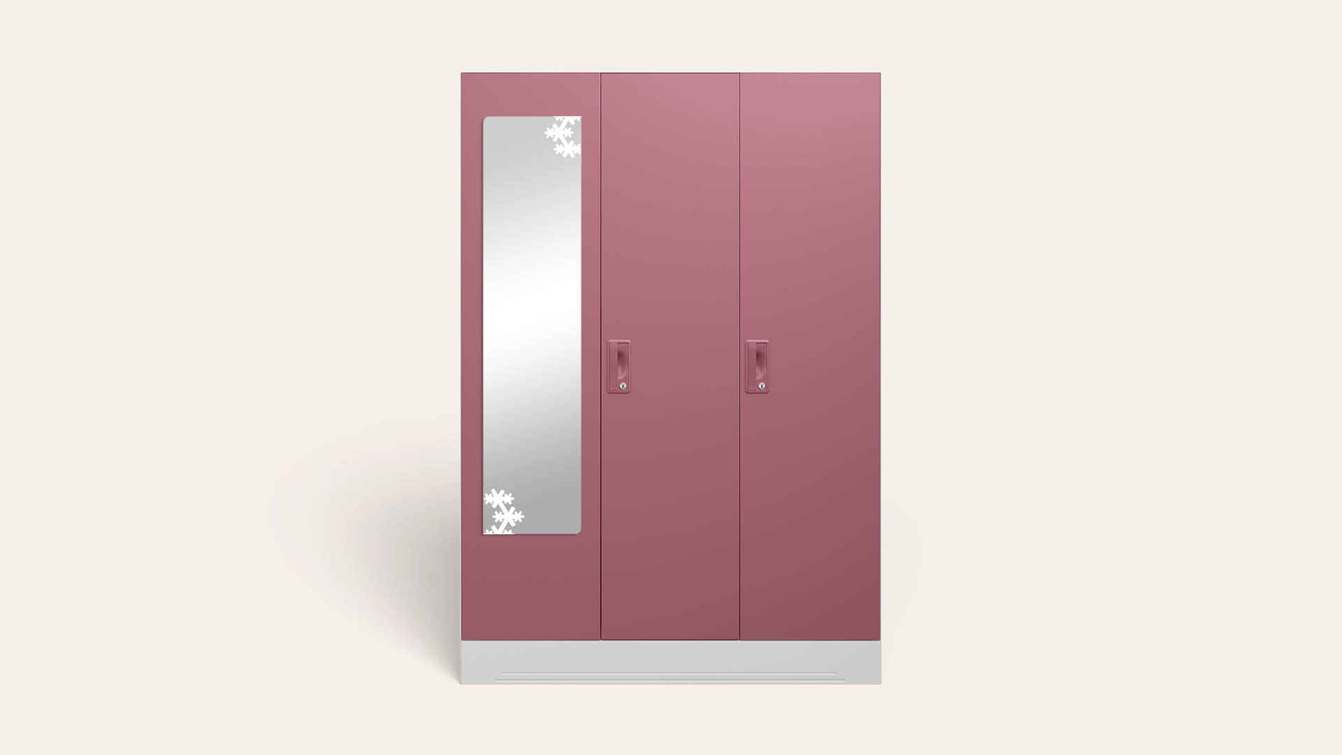 Slimline 3 Door Steel Almirah/Wardrobe with Star Design Mirror (Dusty Rose)