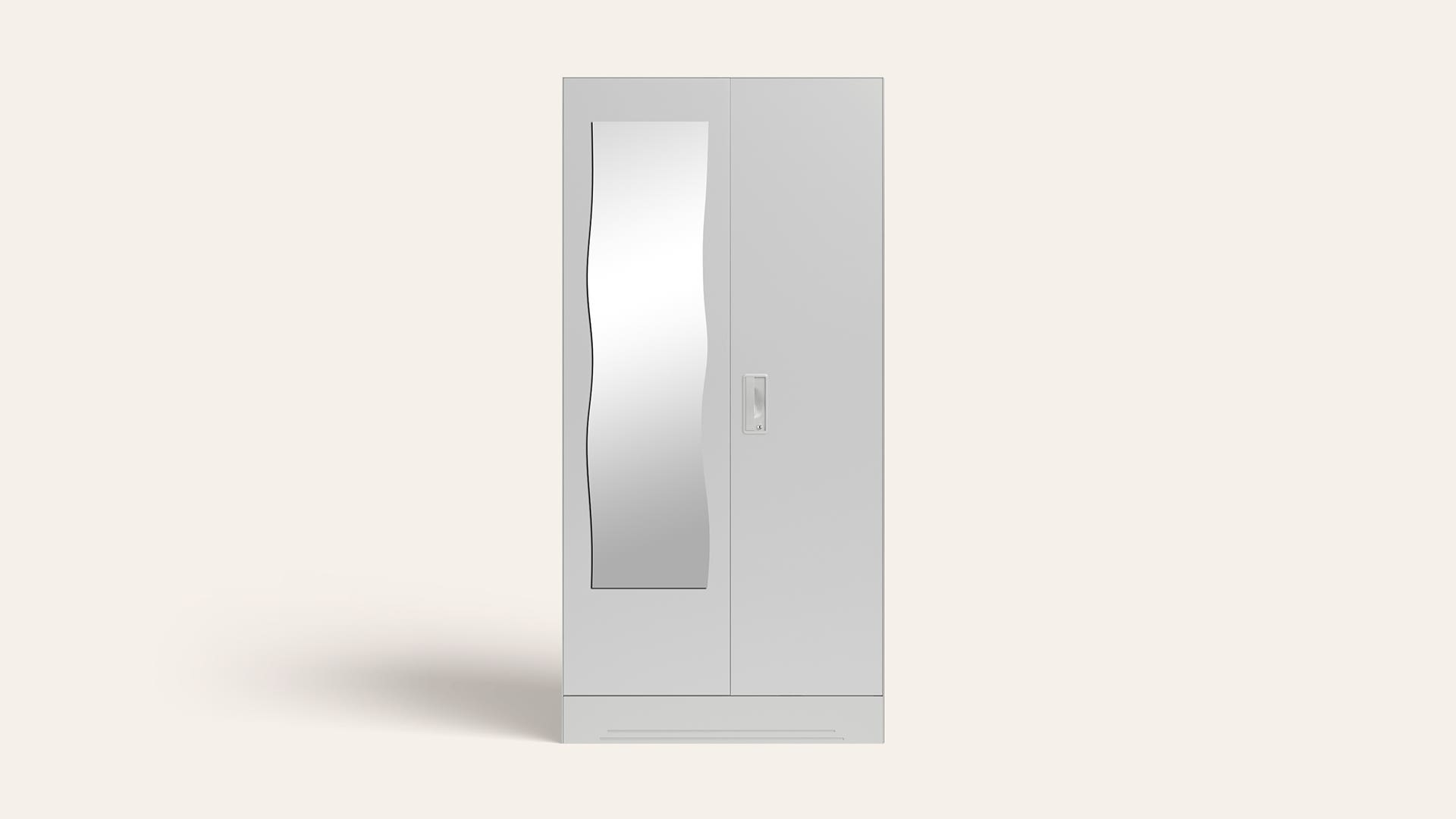 Slimline 2-Door Steel Almirah/Wardrobe with Curvy Mirror (Royal Ivory)