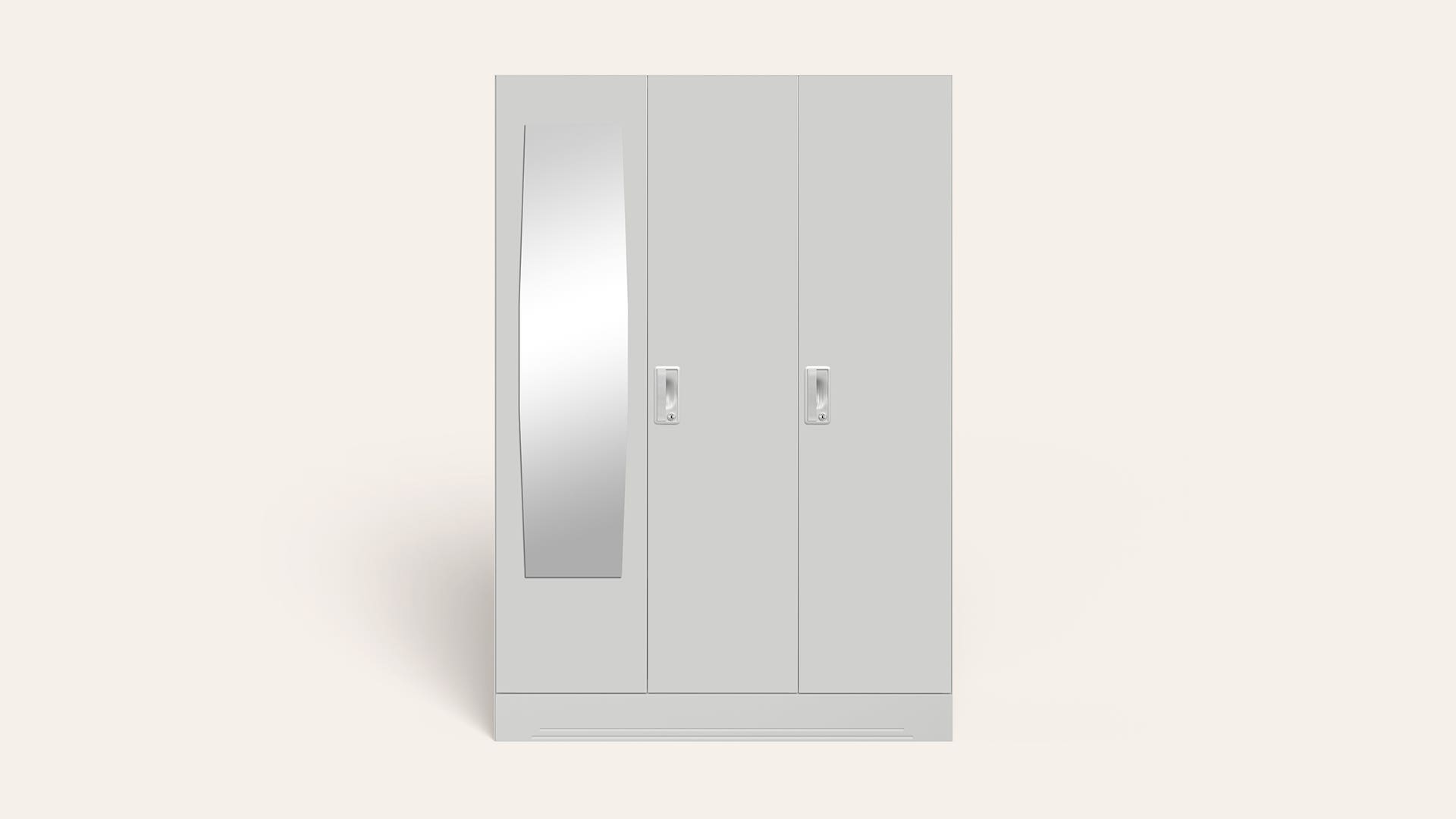 Slimline 3-Door Steel Almirah/Wardrobe with Plain Mirror (Royal Ivory)