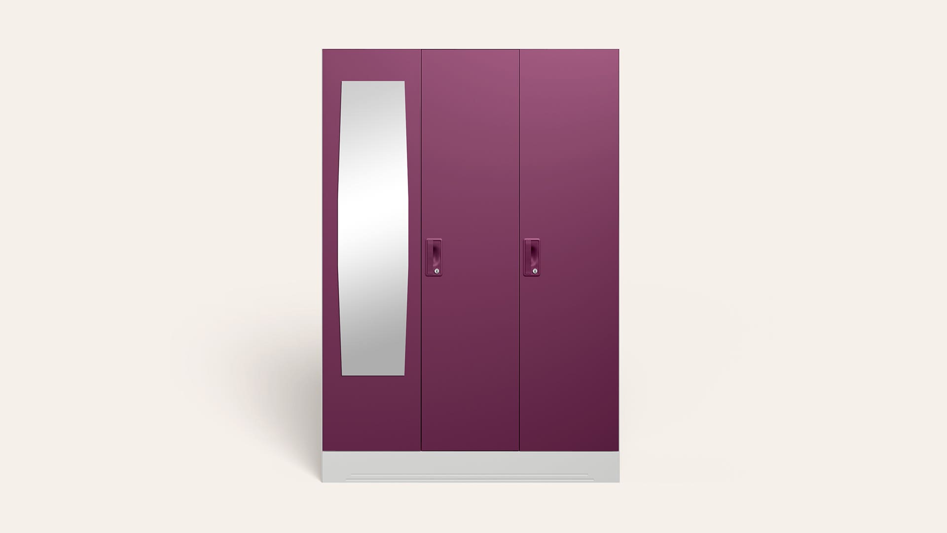 Slimline 3-Door Steel Almirah/Wardrobe with Plain Mirror (Purple)