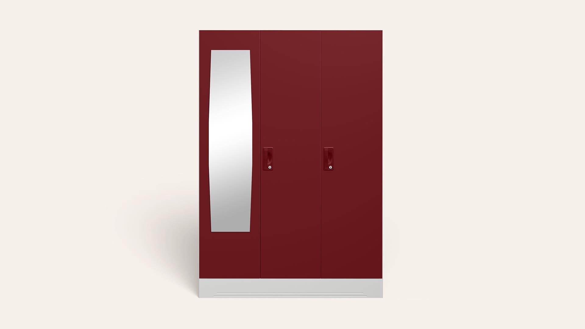 Slimline 3-Door Steel Almirah/Wardrobe with Plain Mirror (Carmine Red)