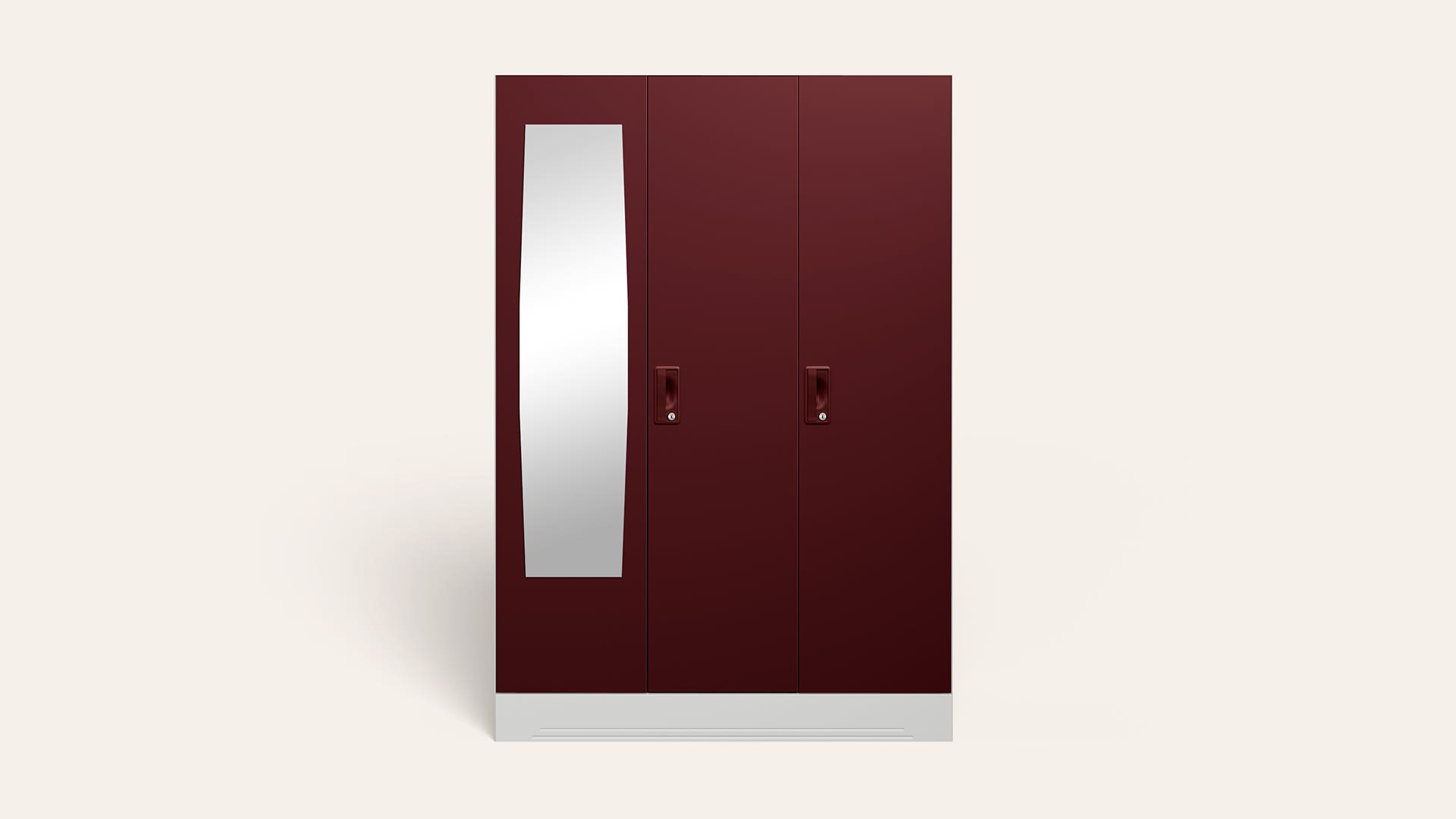 Slimline 3-Door Steel Almirah/Wardrobe with Plain Mirror (Russet)