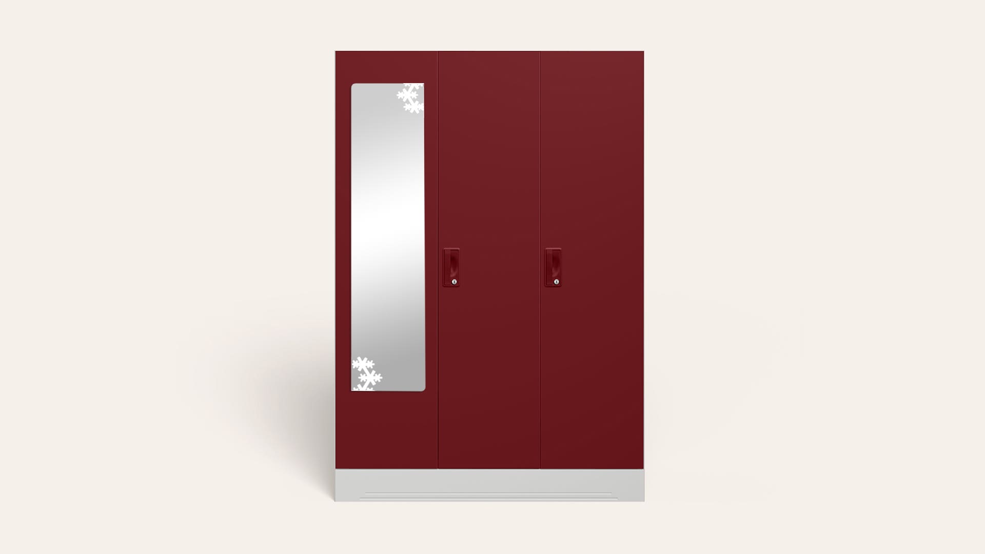 Slimline 3-Door Steel Almirah/Wardrobe with Star Mirror (Carmine Red)