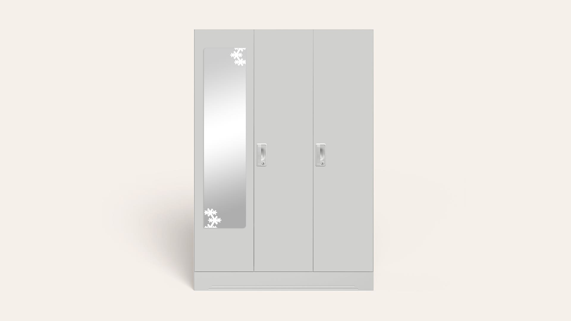 Slimline 3-Door Steel Almirah/Wardrobe with Star Mirror (Royal Ivory)