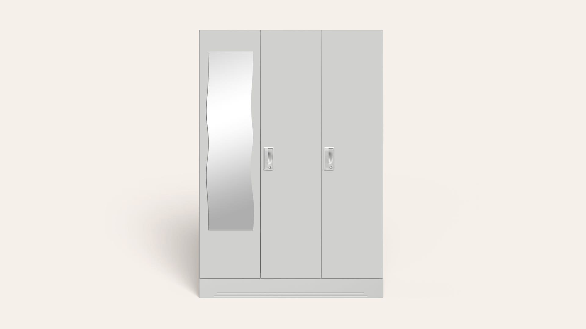 Slimline 3-Door Steel Almirah/Wardrobe with Curvy Mirror (Royal Ivory)