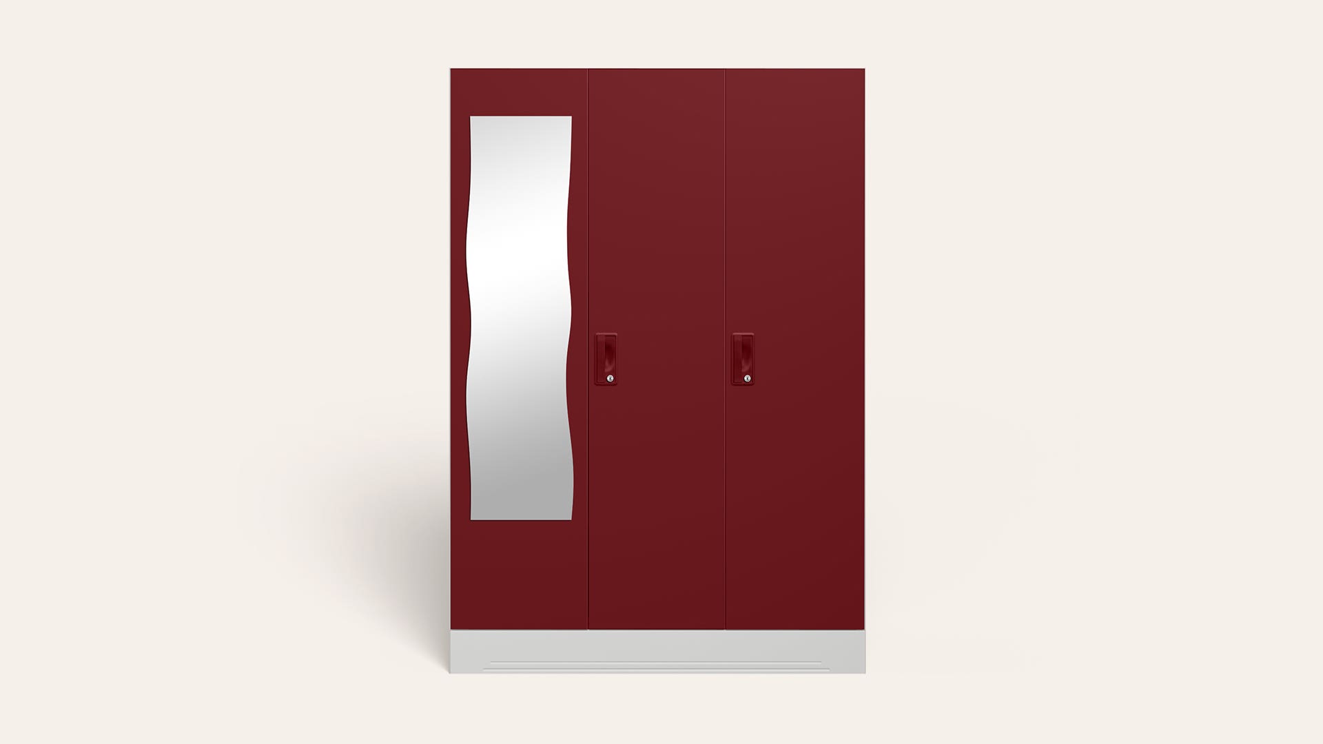 Slimline 3-Door Steel Almirah/Wardrobe with Curvy Mirror (Carmine Red)