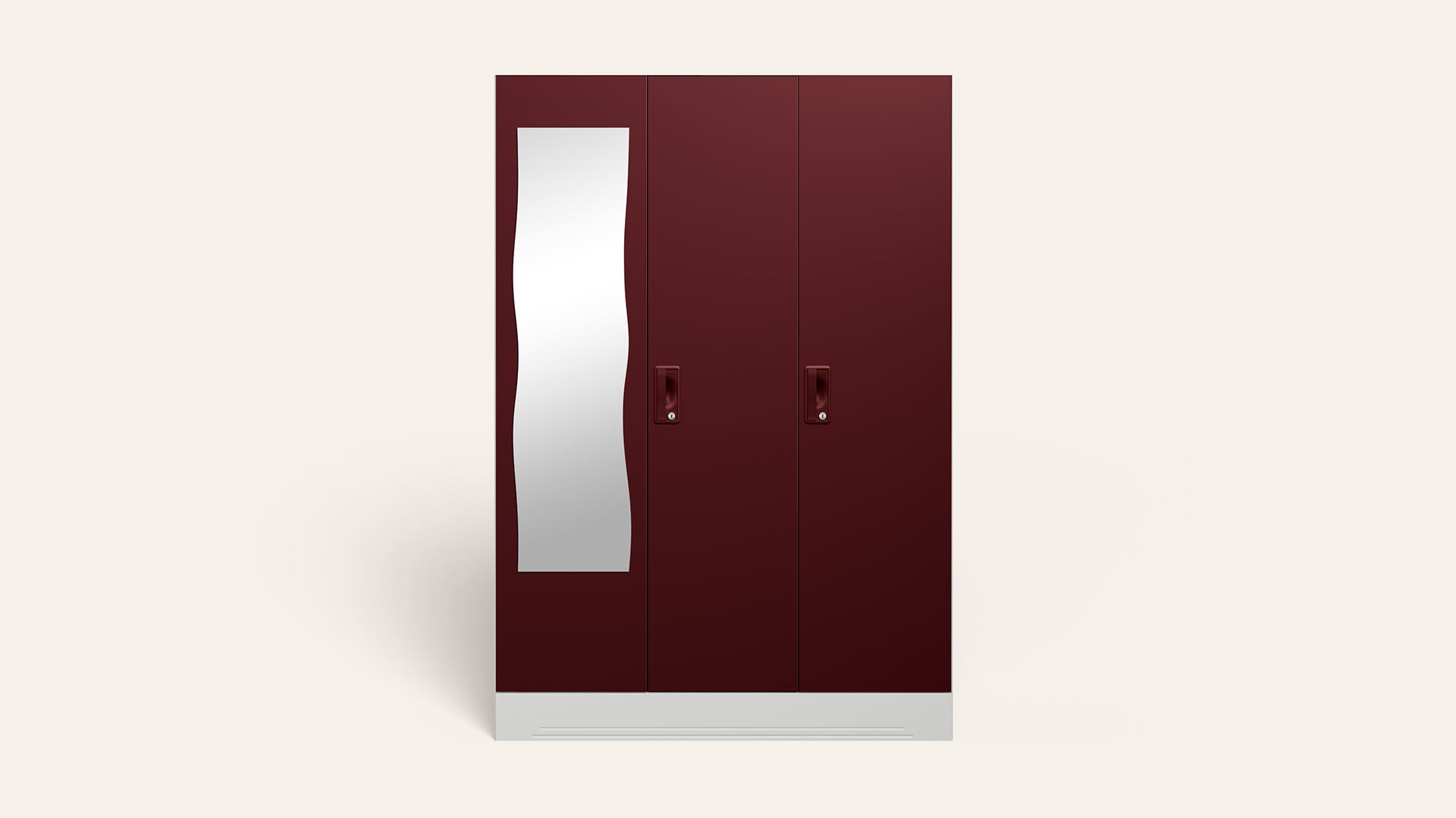 Slimline 3-Door Steel Almirah/Wardrobe with Curvy Mirror (Russet)