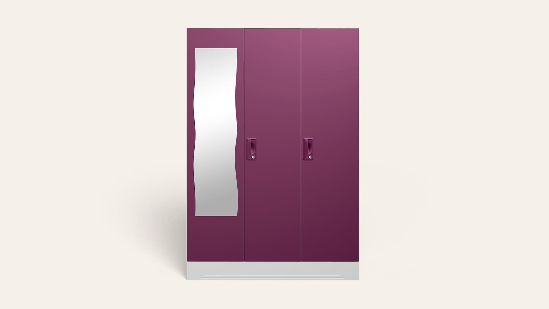 Slimline 3-Door Steel Almirah/Wardrobe with Curvy Mirror (Purple)