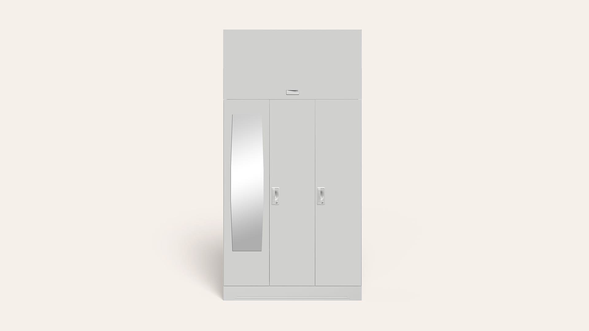 Slimline 3-Door Steel Almirah/Wardrobe with Plain Mirror (Royal Ivory)