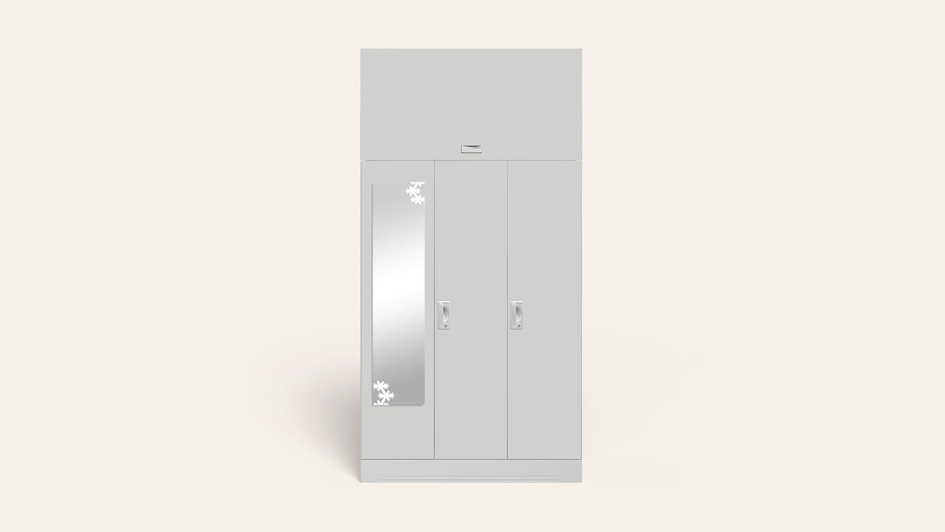 Slimline 3-Door Steel Almirah/Wardrobe with Star Mirror (Royal Ivory)