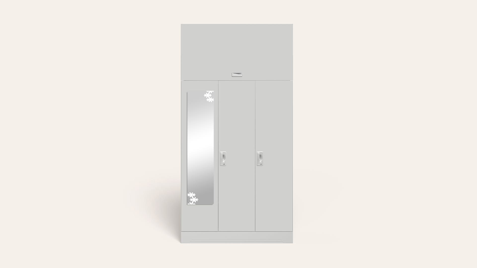 Slimline 3-Door Steel Almirah/Wardrobe with Star Mirror (Royal Ivory)