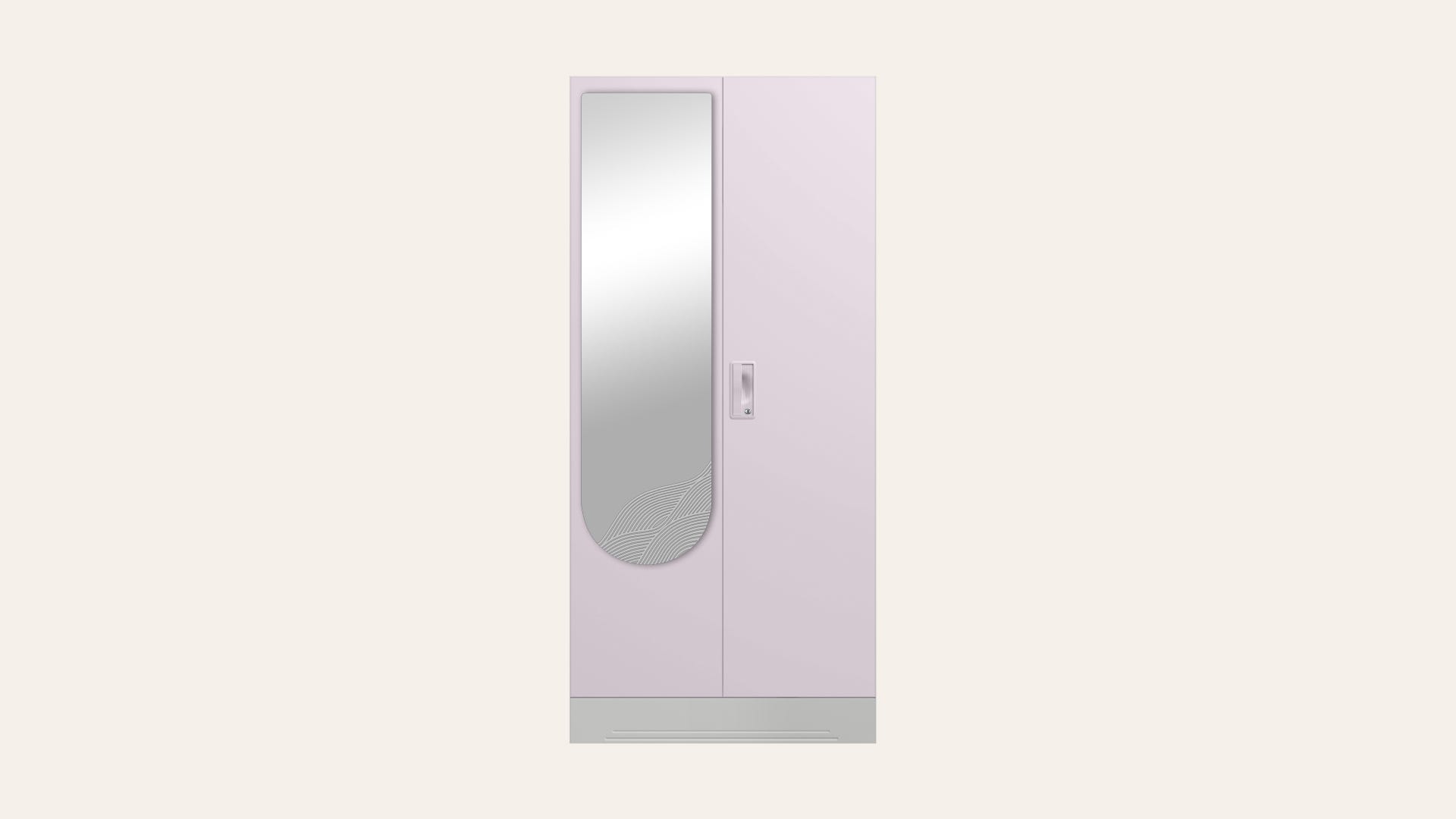 Slimline 2-Door Steel Almirah/Wardrobe with Wave Mirror (Lilac Glaze)