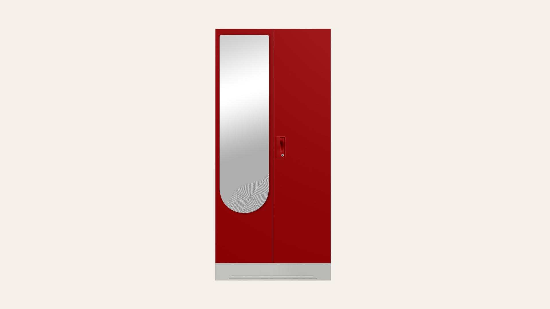 Slimline 2-Door Steel Almirah/Wardrobe with Wave Mirror (Carmine Red)