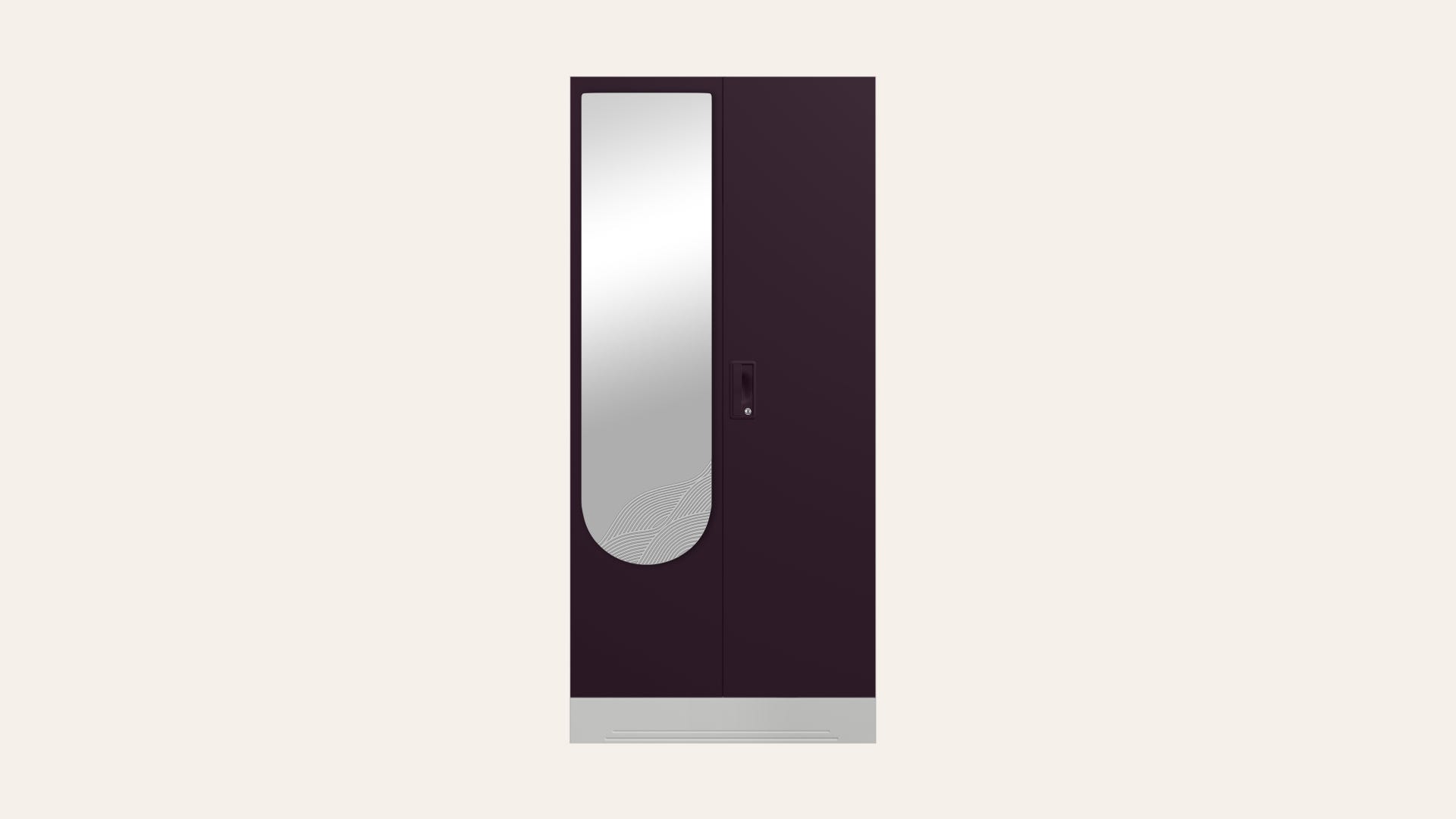 Slimline 2-Door Steel Almirah/Wardrobe with Wave Mirror (Shellwine Red)