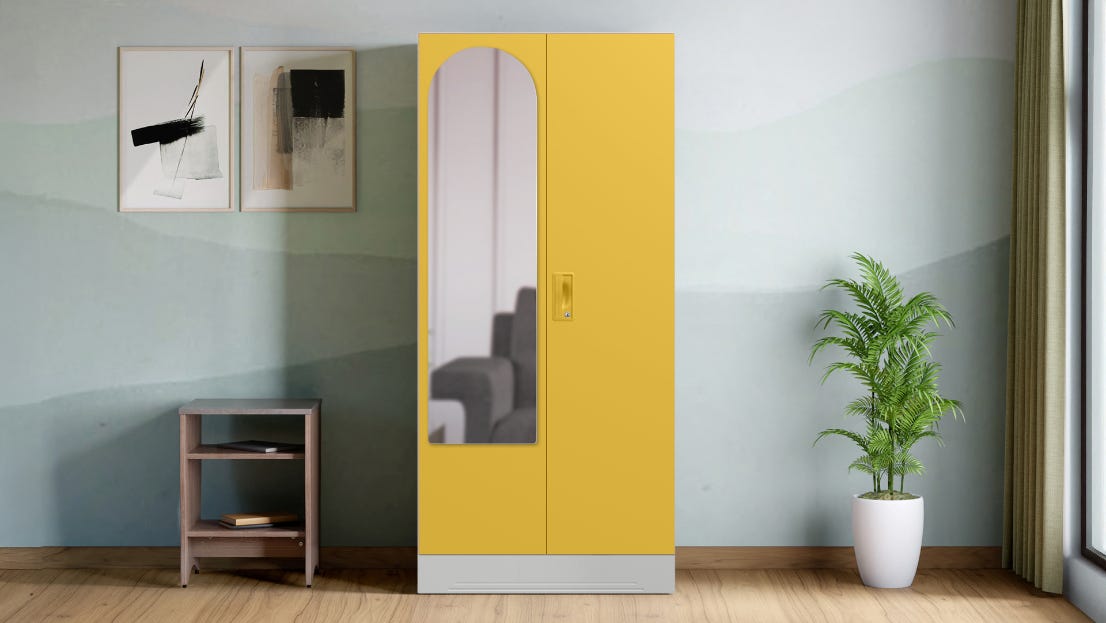 Slimline 2-Door Steel Almirah/Wardrobe with Halo Mirror (Calendula)