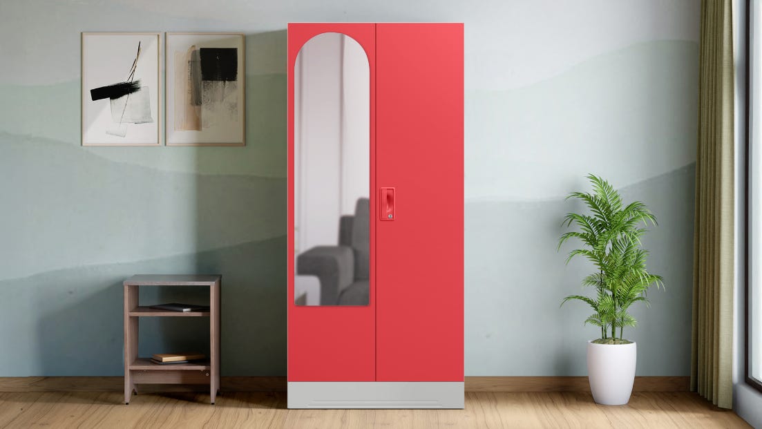 Slimline 2-Door Steel Almirah/Wardrobe with Halo Mirror (Cayenne)