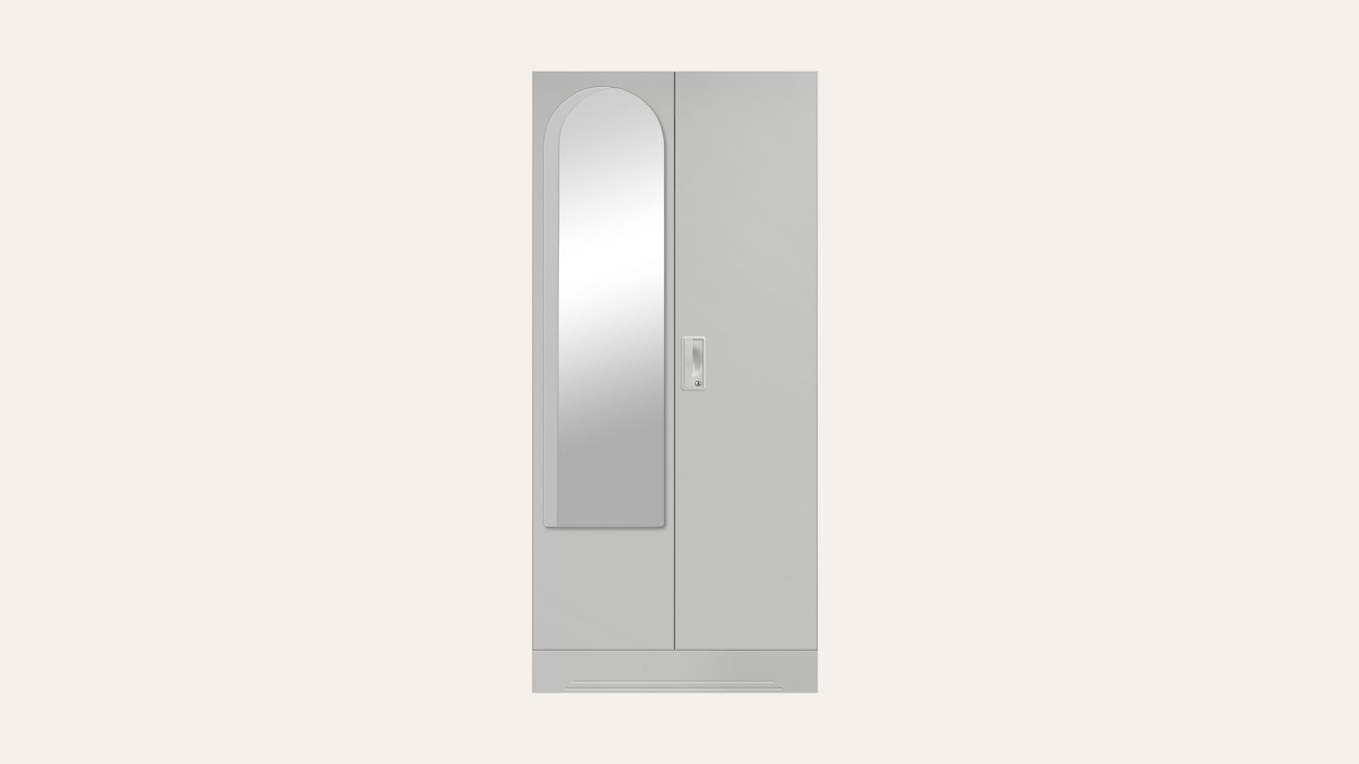 Slimline 2-Door Steel Almirah/Wardrobe with Halo Mirror (Royal Ivory)