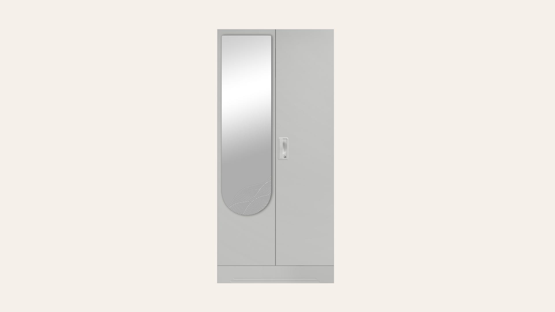 Slimline 2-Door Steel Almirah/Wardrobe with Wave Mirror (Royal Ivory)