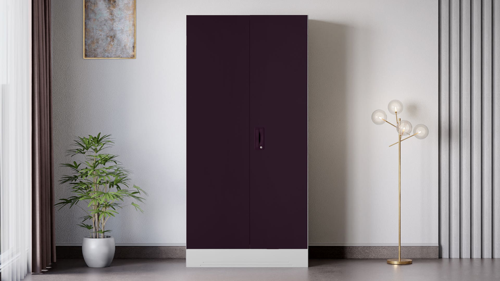 Slimline 2 Door Steel Almirah/Wardrobe (Textured Shellwine Red and Royal Ivory)
