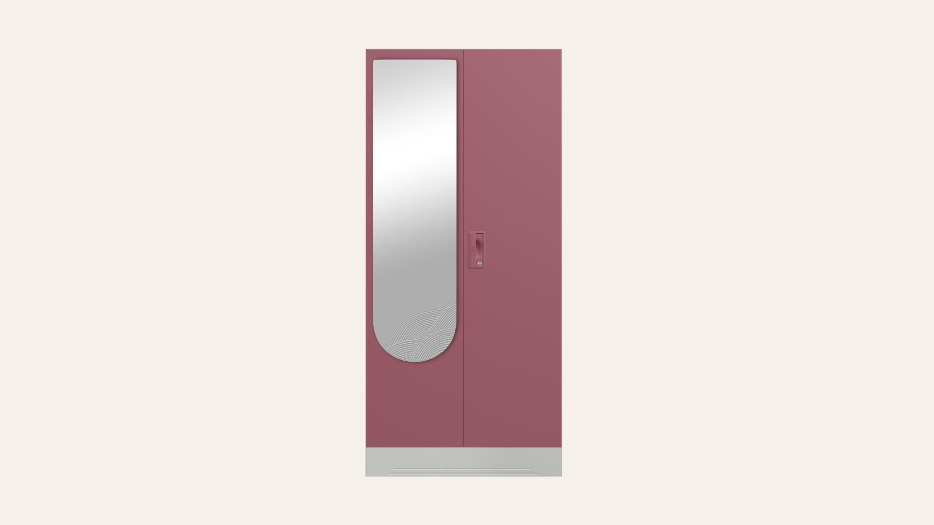 Slimline 2-Door Steel Almirah/Wardrobe with Wave Mirror (Dusty Rose)