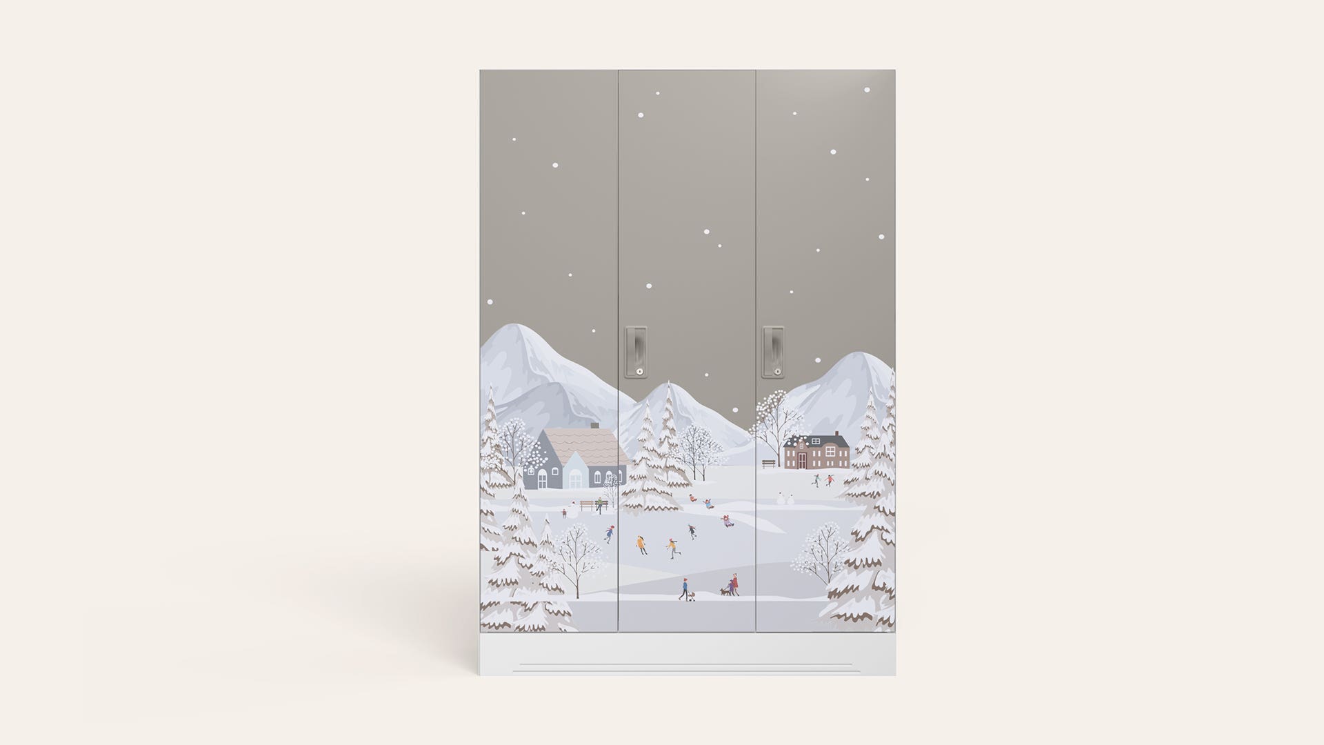 Slimline 3-Door Digital Printed Steel Almirah/Wardrobe (Snowscape Warm Grey)