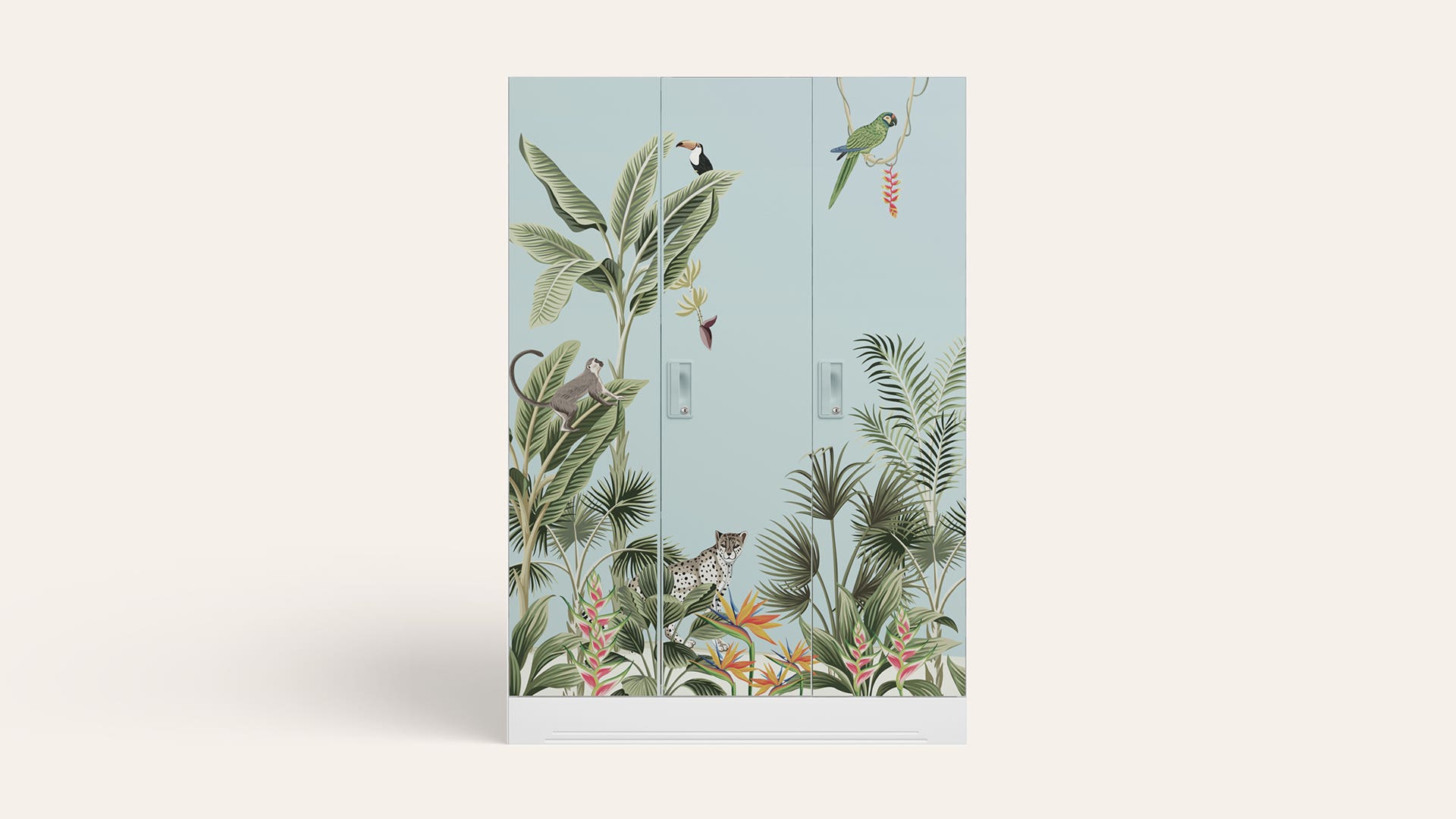 Slimline 3-Door Digital Printed Steel Almirah/Wardrobe (Sky Grey Tropical Haven)