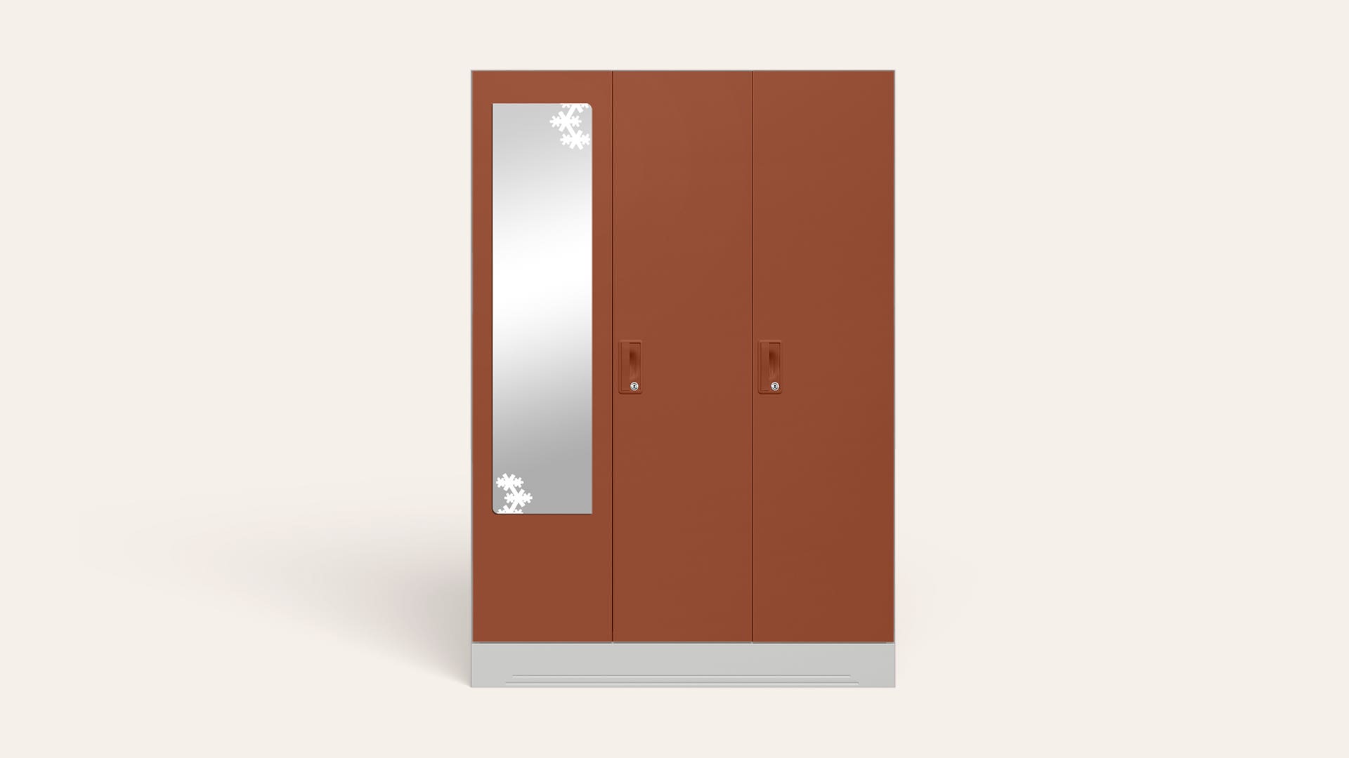 Slimline 3-Door Steel Almirah/Wardrobe with Star Mirror (Baked Clay)