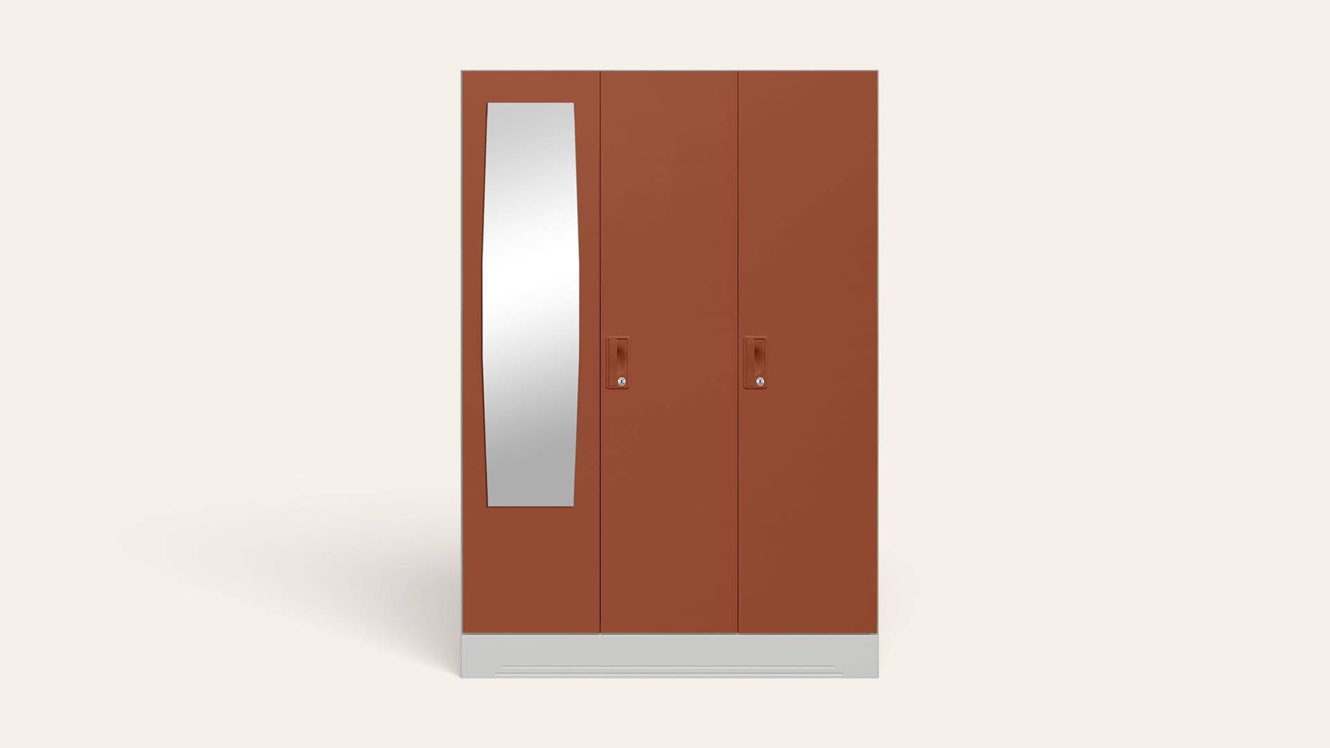 Slimline 3-Door Steel Almirah/Wardrobe with Plain Mirror (Baked Clay)