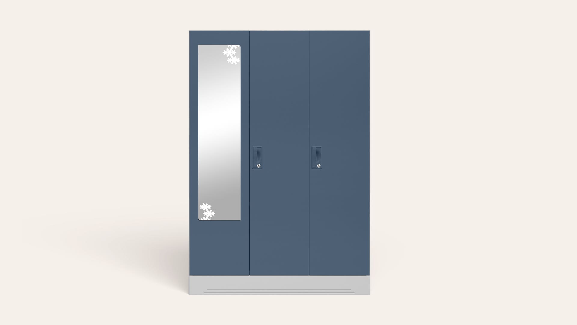 Slimline 3-Door Steel Almirah/Wardrobe with Star Mirror (Blue Fusion)
