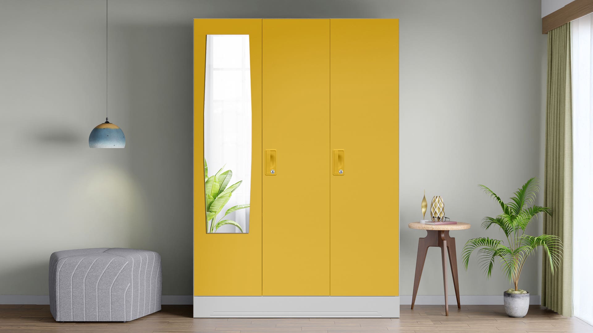 Slimline 3-Door Steel Almirah with Plain Mirror (Calendula) Image 1