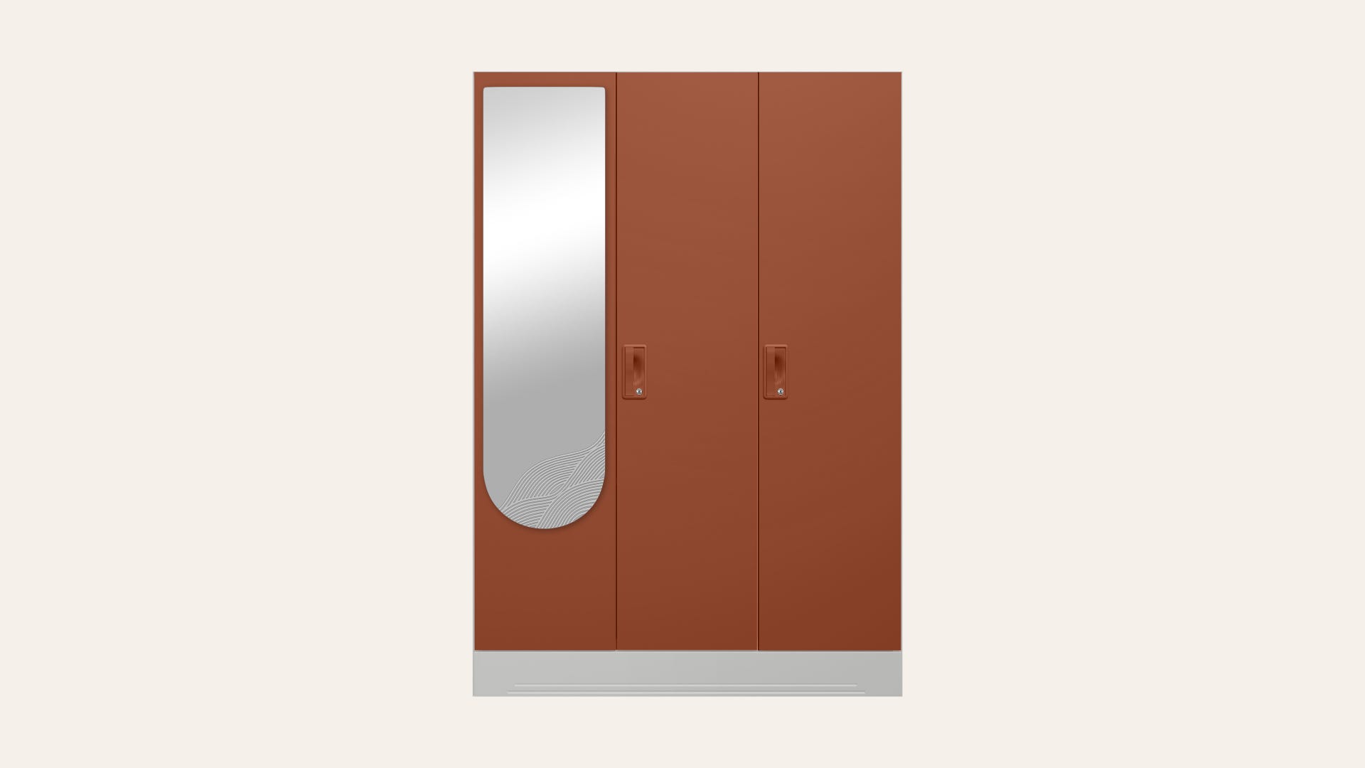 Slimline 3-Door Steel Almirah/Wardrobe with Wave Mirror (Baked Clay)