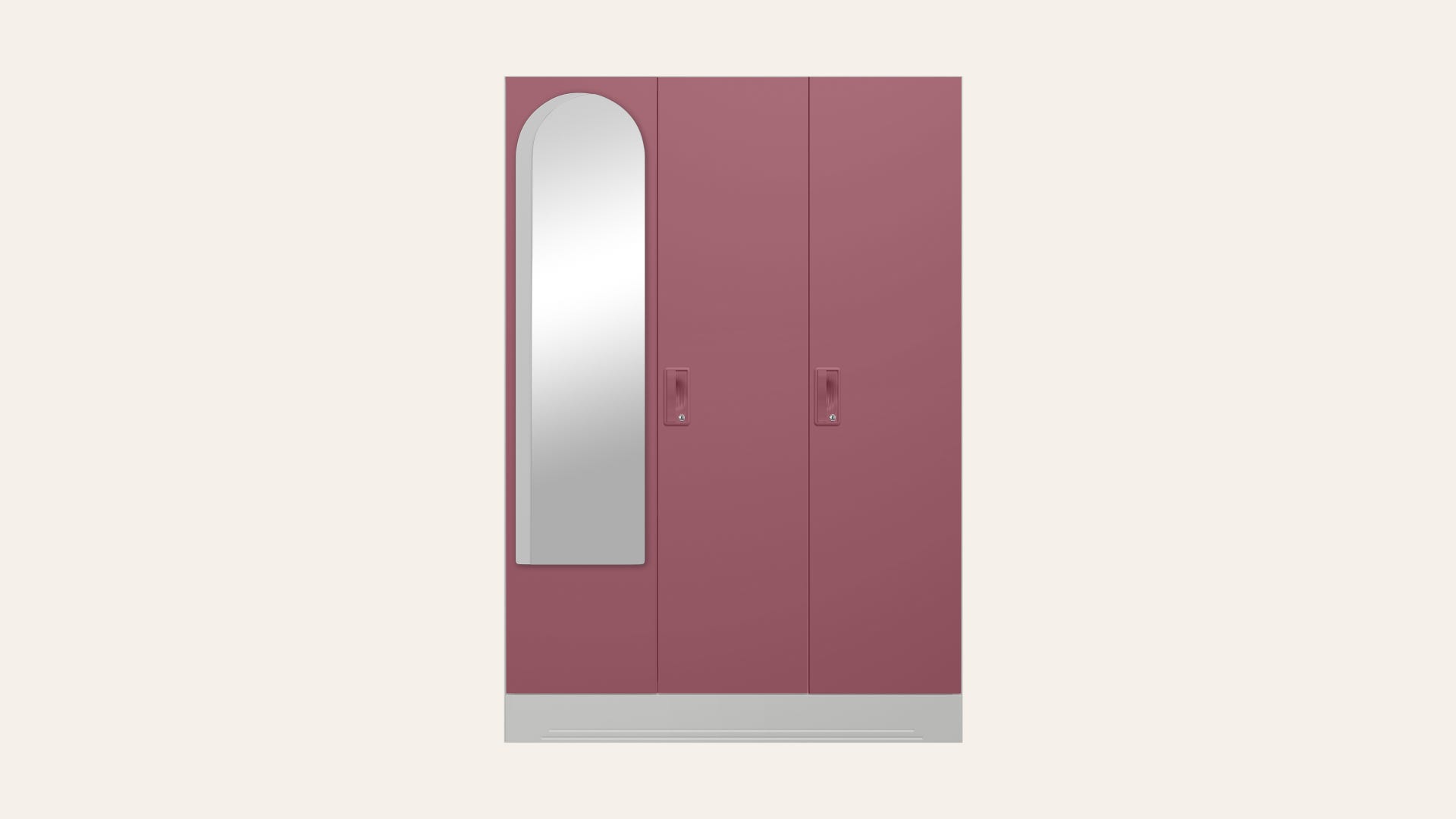 Slimline 3-Door Steel Almirah/Wardrobe with Halo Mirror (Dusty Rose)