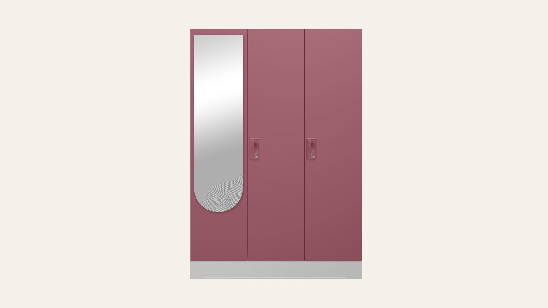 Slimline 3-Door Steel Almirah/Wardrobe with Wave Mirror (Dusty Rose)