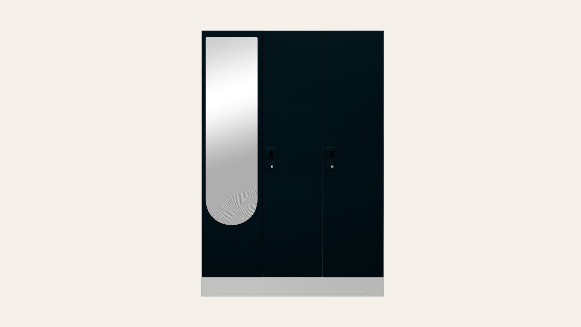 Slimline 3-Door Steel Almirah/Wardrobe with Wave Mirror (Pacific Blue)